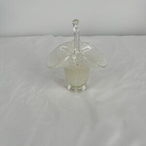 Vintage Clear Glass White‎ Confetti Hand Blown  Basket with Handle